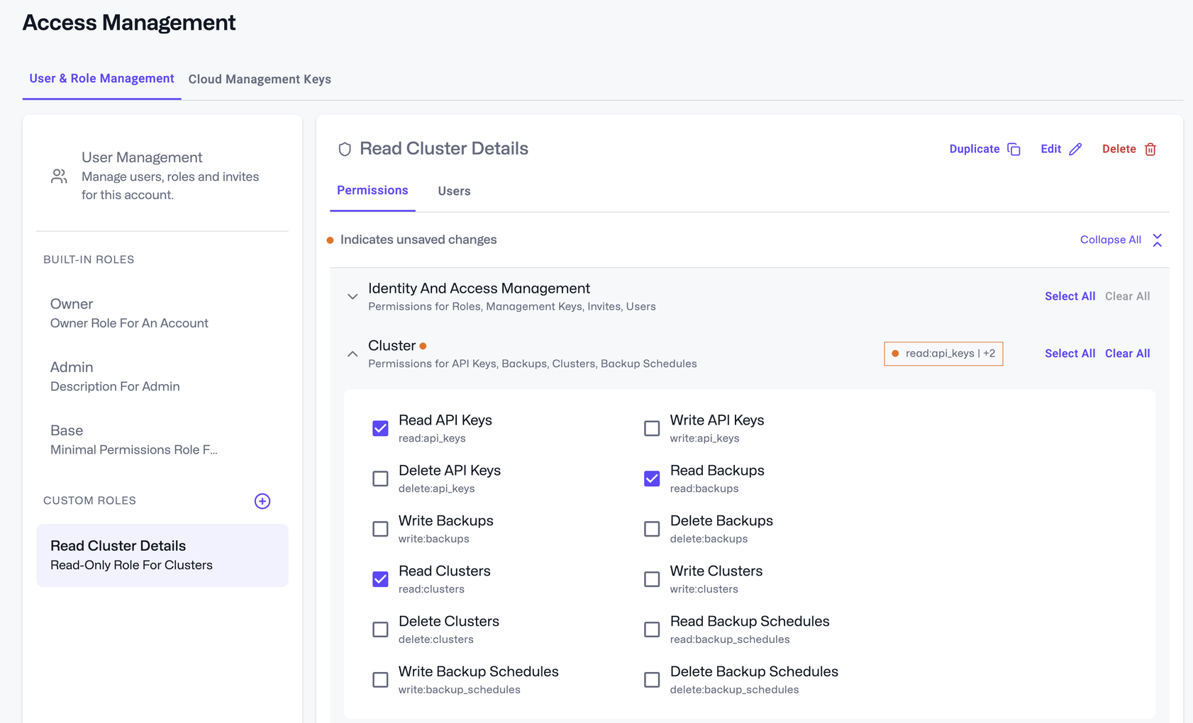 User and role management